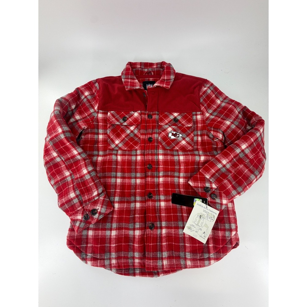 Kansas City Chiefs G-III Men's Red Plaid Black Shirt Jacket Size Medium M NWT